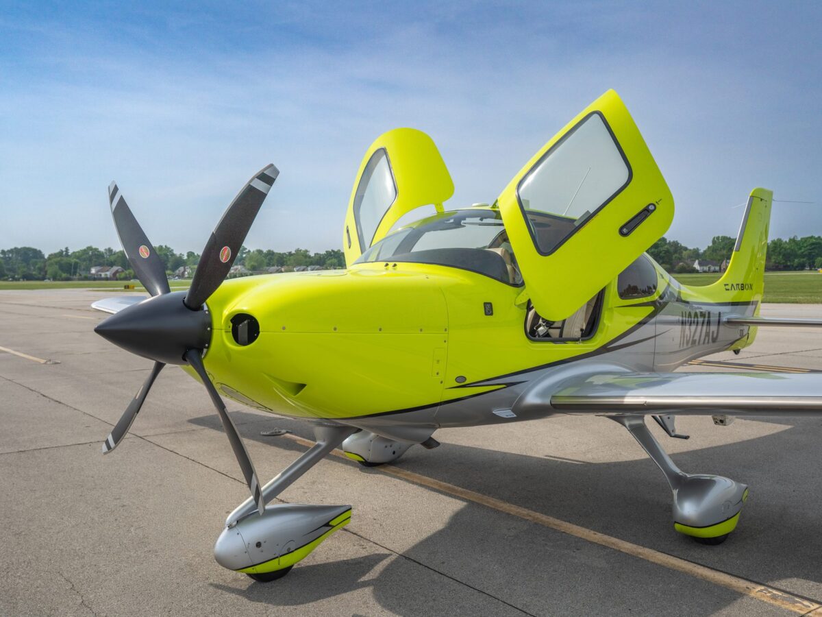 Cirrus SR22T G6 Carbon, tail number N327AJ, on the ramp at the historic Bowman Field in Louisville, Kentucky